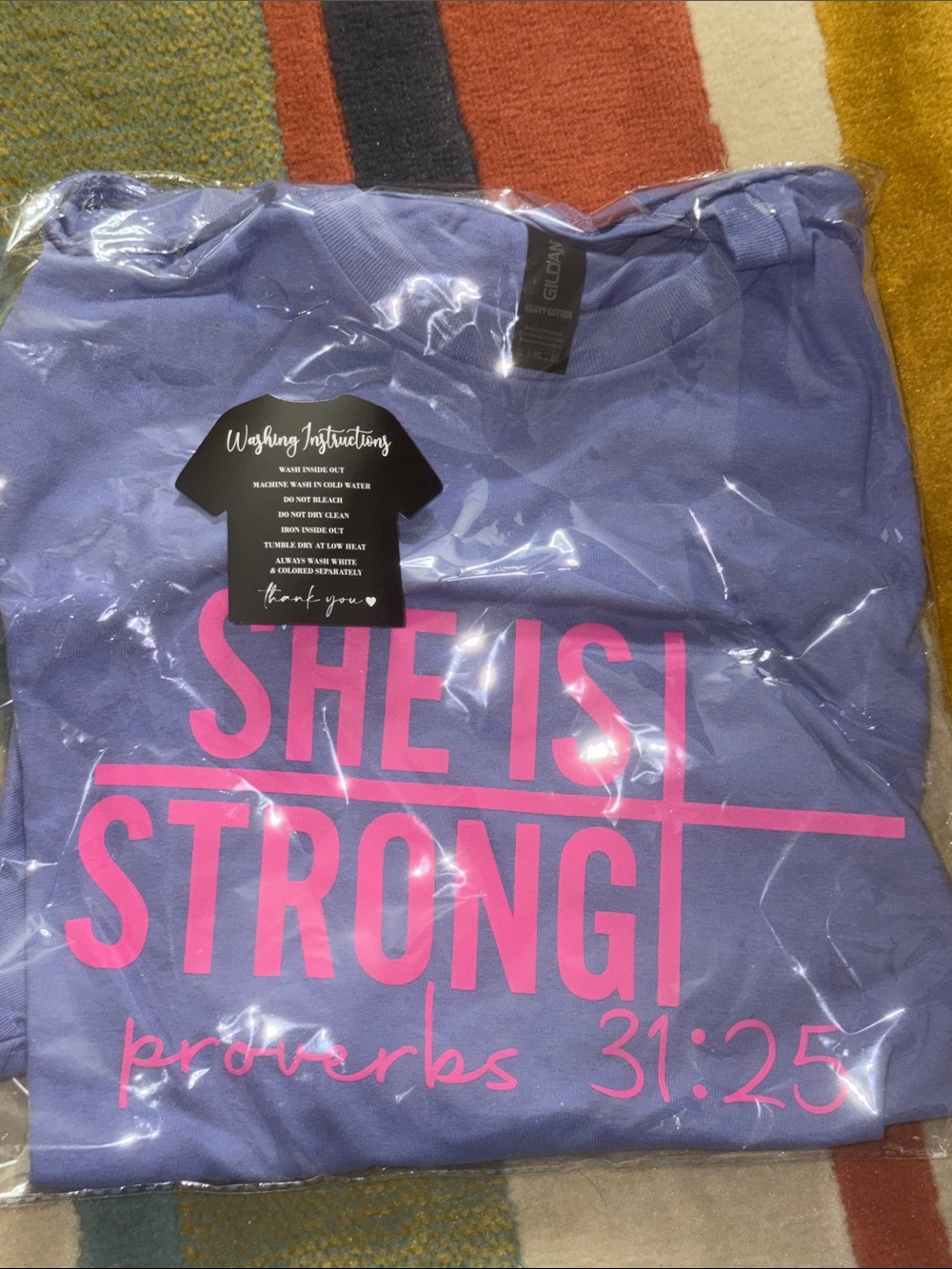 She Is Strong Proverbs 31:25 Purple Tee with Pink Print - Custom - Picture 1 of 3